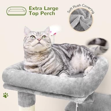 Globlazer Cat Tree Tower for Indoor Cats, 50-inch Adult Cat Tree House for Large Adult Cats with Steps, Scratching Post, 2 Cat Caves, Dangling Toys, FC50, Light Grey - Image 3