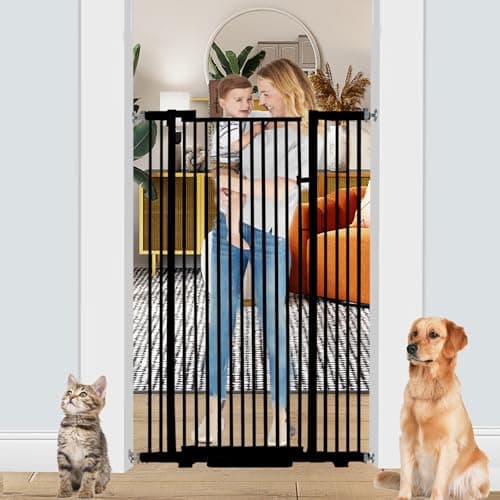 55.1 Inch Tall Baby Gate Auto Close Dog Gate Adjustable 29.92" - 43" Wide Pressure Mounted Walk Through Swing Pet Gate for Doorways (Black, 29.92" - 43") - Image 1