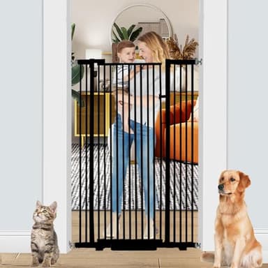 55.1 Inch Tall Baby Gate Auto Close Dog Gate Adjustable 29.92" - 43" Wide Pressure Mounted Walk Through Swing Pet Gate for Doorways (Black, 29.92" - 43") - Image 1