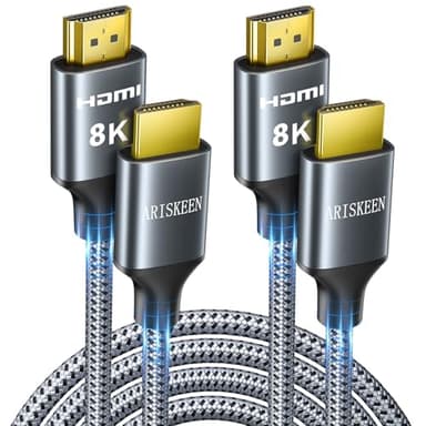 ARISKEEN 8K HDMI Cable 15FT 2-Pack, 48Gbps High Speed HDMI 2.1 Cable, 8K 60Hz, 4K 120Hz 144Hz Support for HDR 10, HDCP 2.2 2.3, eARC, DTS:X, Braided HDMI Cord Compatible with Laptop/HDTV - 15 Feet - Image 1