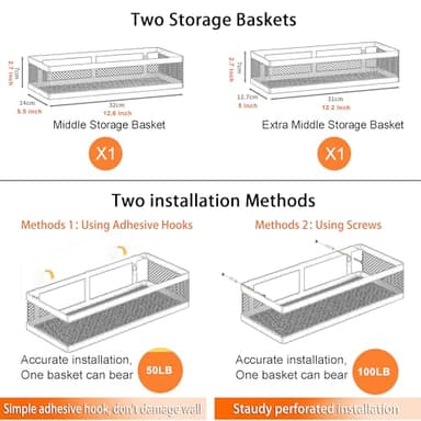 PUSDON Hanging Storage Baskets Organizer Wall Mount, Metal Wire Storage Bin Rack for Kitchen Bathroom Shower Spice Shelf Home Decor Essentials Black-2 Packs (Netting) - Image 3