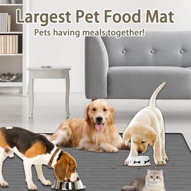 Extra Large Pet Food Mat for Dogs, 32''x24'' Waterproof Dog Feeding Mat, Non-Slip Silicone Dog Bowl Mat for Floors, Easy Clean Pet Water Mat Tray (Dark Gray) - Image 7
