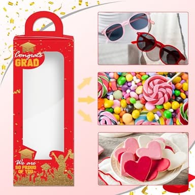JOPHMO 24pcs Graduation Party Favor Gift Boxes, Graduation Cap Candy Treat Box Goodie Bag Graduation Centerpieces for Tables Congrats Grad Prom Gift Boxes for Graduation Decorations Party Favor(Red) - Image 3