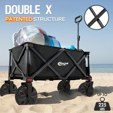 PORTAL Collapsible Folding Utility Beach Wagon Carts Heavy Duty with All Terrain Wheels for Outdoor, Camping, Garden, Shopping, Groceries, Foldable, Large Capacity, Portable, Black - Image 8