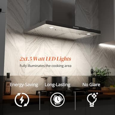 FIREGAS Wall Mount Range Hood 30 Inch, 600 CFM Ducted/Ductless Convertible Stainless Steel Kitchen Vent Hood with 3 Speed Fan, LED Lights and Push Button Control - Image 4