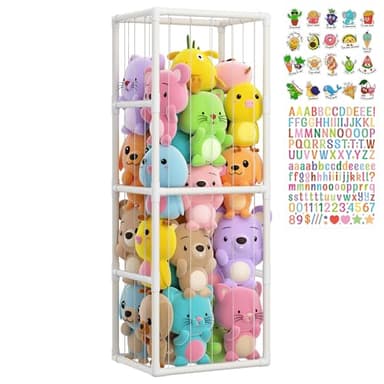 HuDieM Stuffed Animal Storage Organizer - Large Vertical Zoo Cage with Sturdy PVC Tubes - Space-Saving Plush Toy Holder for Kids Room Playroom Nursery
