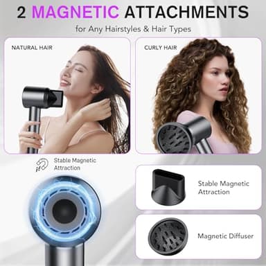 Hair Dryer, 160000 RPM Professional High Speed Ionic Blow Dryer 500 Million Negative Ions & Heat-Control & Low Noise Hairdryer for Faster Drying All Hair Types, No Heat Damage, Travel with Diffuser - Image 6