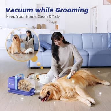 buenkee Dog Grooming Kit with Vacuum, All-in-One Pet Grooming Vacuum for Dogs and Cats, Low Noise Pet Hair Clipper & Shedding Brush, Dog Hair Remover, Cat Pet Groomer Set with Cleaning Brushes, Blue - Image 6
