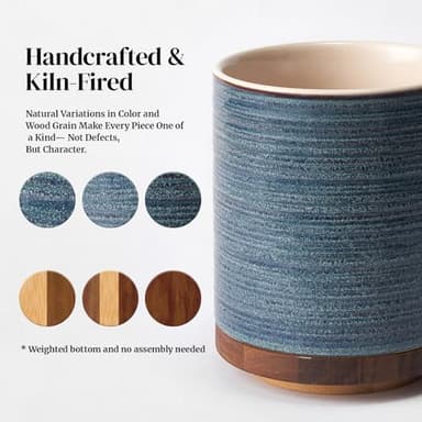 DOWAN 360° Rotating Extra Large Cooking Utensil Holder, 7.6" Kitchen Utensil Holder for Countertop, Utensil Crock for Farmhouse Kitchen Decor, Ceramic Stable Utensil Caddy, Blue - Image 4