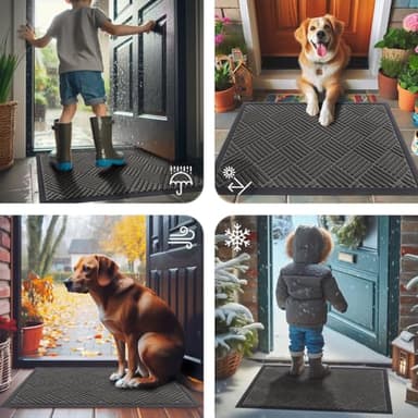 Smiry Front Door Mat Outside Entrance, Heavy Duty Outdoor Indoor Natural Rubber Doormat, Non Slip, Trap Dirt and Moisture, Easy Clean, Low Profile Patio Porch Entryway Mat, 29.5x17, Grey - Image 7