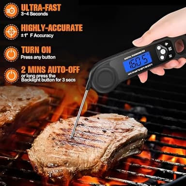 AMMZO Meat Thermometer Digital, Instant Read Food Thermometer for Cooking Deep Fry BBQ Oven Grill Smoker Roast and Candy Thermometer, Camping & Kitchen Essentials, Gifts for Men Women - Image 2