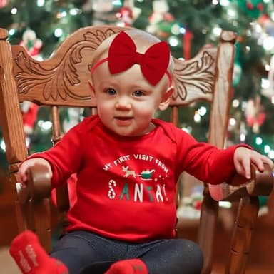 YanJie HAIRBAND for Baby Girls - Christmas Handmade Hair Bows Hairbands Hair Accessories - One Size - 3 Pieces - Nylon - Polyester - Soft Elastic - Red - For Newborn Infant Toddlers Kids - Image 2