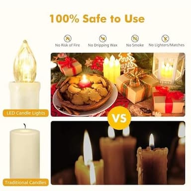 10PCS LED Flameless Taper Candles Flickering with Remote Timer, Battery Operated Waterproof Christmas Tree Candles, Warm White Window Lights Clips, Perfect for Christmas, Home Decoration - Image 3