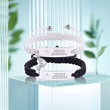 VDKIDKT Braided Couples Bracelets Handmade Braided Rope ID Plate for Women Men Friendship Engraved Bracelets Set for Anniversary Birthday Gift (No Matter Where We Go) - Image 4