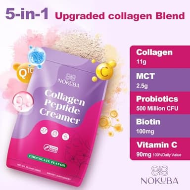 Nokuba Collagen Protein Coffee Creamer Powder, Marine Collagen Peptides with Coconut Mct Oil for Hair Skin & Nails Support, Non Dairy, Sugar Free, Keto Friendly, Chocolate Flavor, 500g (20 Servings) - Image 4