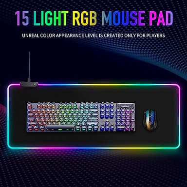 Large RGB Gaming Mouse Pad -15 Light Modes Touch Control Extended Soft Computer Keyboard Mat Non-Slip Rubber Base for Gamer Esports Pros 31.5X11.8 - Image 2