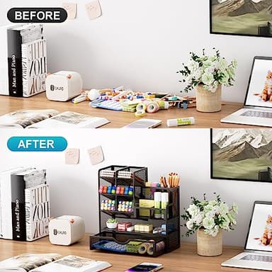Marbrasse Mesh Pen Holder for Desk, Multi-Functional Pencil Organizer with Drawer, Desk Organizers and Accessories for Office Art Supplies (Black) - Image 5