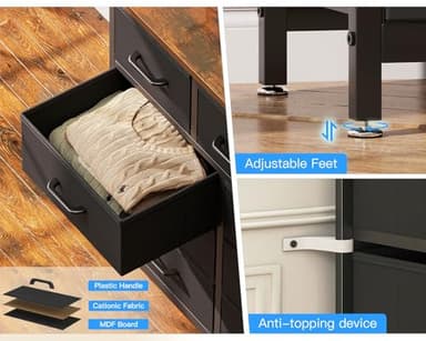 Casaottima Dresser for Bedroom with Charging Station, 55" Long Dresser with 13 Storage Drawers, Large Fabric Dressers Chests of Drawers with Shelves, Black and Vintage - Image 6