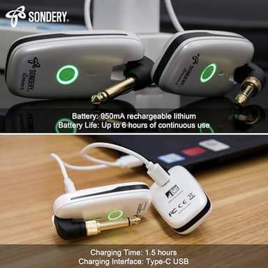 Sondery Wireless Transmitter and Receiver System for Guitar Bass Keyboard Drums Multiple Instruments 7 Channels Rechargeable Long Battery Life - Image 5