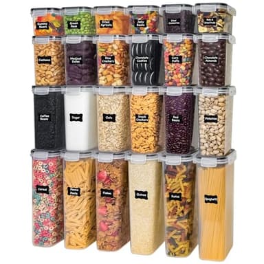 Freshware Kitchen Storage Containers with Lids, 48 PCS Airtight Food Storage Containers, Plastic Kitchen Containers, Pantry Containers for Cereal, Dry Food, Includes Labels, Marker & Measuring Spoons - Image 1