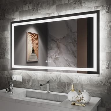 Amorho LED Bathroom Mirror 65" X36" with Front and Backlight, Stepless Dimmable Wall Mirrors with Anti-Fog, Shatter-Proof, Memory, 3 Colors, Double LED Vanity Mirror - Image 1