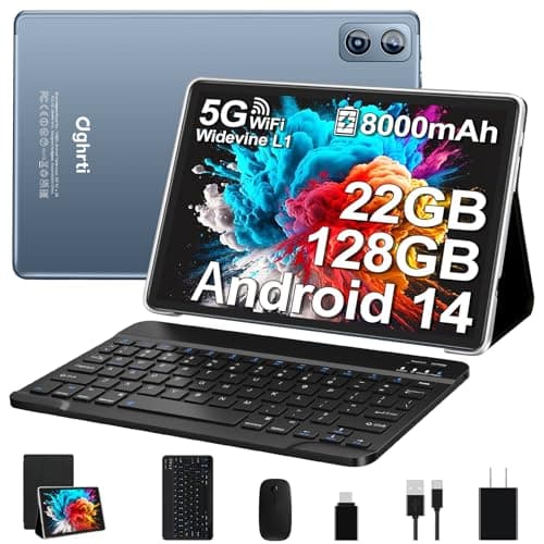 Dghrti 2025 Android 14 Tablet 10 inch, 22G RAM+128G ROM/1TB Expansion, 8000 mAh Battery, Octa-Core, 1280 * 800 IPS HD Screen, Face Unlock, Widevine L1, 2 in 1 Tablet with Keyboard Mouse - Metal Gray - Image 1