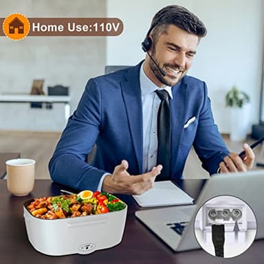 Akhia Electric Lunch Box for Adults, 80W/1.5L Heated Lunch Box for Men Work Car Truck, Portable Food Warmer Lunch Box Upgraded with Fork&Spoon and Insulated Carry Bag, 12V/24V/110V - Image 3