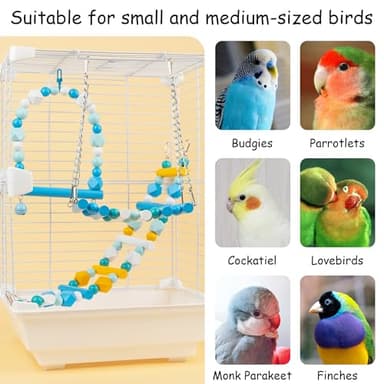 HASSLICKIT Wooden Ladders Bird Swing, Bird Cage Accessories, Climbing Hanging Cage Stands Colorful Toys for Budgerigar, Parakeet, Conure, Cockatiel, Mynah, Love Birds, Finches, BLUE,YELLOW - Image 6