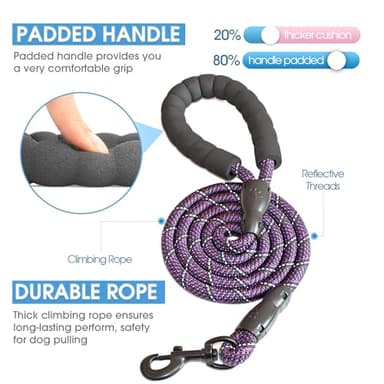 BAAPET 2/4/5/6 FT Dog Leash with Comfortable Padded Handle and Highly Reflective Threads for Small Medium and Large Dogs (5FT-1/2'', Black Purple) - Image 2