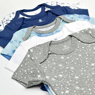 HonestBaby Organic Cotton Short Sleeve Bodysuits Multi Pack, 5 Pack Watercolor World, Newborn - Image 3