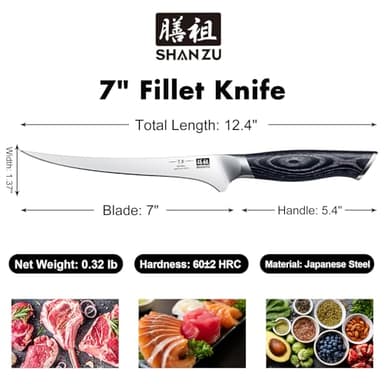 SHAN ZU 7 Inch Fillet Knife, Japanese Super Steel Boning Knife, Professional Ultra Sharp Fish knife with K133 Ergonomic Handle, Black Tortoise Genbu Series - Image 5