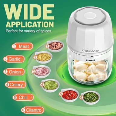 KitchekShop Electric Garlic Chopper, 300ML Portable Cordless Mini Food Processor, Rechargeable Vegetable Chopper Blender for Nuts Chili Onion Minced Meat and Spices BPA-Free(White) - Image 7