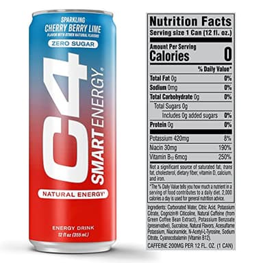 Cellucor C4 Smart Energy Drink – Boost Focus and Energy with Zero Sugar, Natural Energy, and Nootropics - 200mg Caffeine - Cherry Berry Lime (12oz Pack of 12) - Image 3