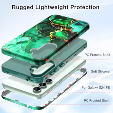 Hekodonk for Galaxy S24 FE Case,Heavy Duty Full Body Shockproof Protection 3 in 1 Hybrid Hard PC Soft Rubber Rugged Drop Protective Slim Women Phone Case for Galaxy S24 FE,Green Marble - Image 3