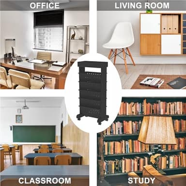 YEMUNY 6 Tier Rolling Utility Cart Multi-Functional Movable Storage Book Shelves with Lockable Casters for Study Office Classroom, Black - Image 7
