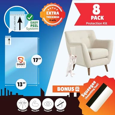 8-Pack - Clear Wall & Door Protector from Dog Scratching - Anti Cat Couch Guard Plastic Sheets, Furniture Self-Adhesive Removable Sticky Tape, Transparent Thick Sofa Scratch Deterrent Frame Cover Film - Image 3