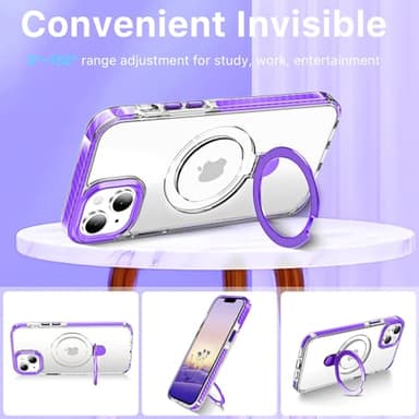 UMIONE for iPhone 13/14 Magnetic case with Stand and Finger Ring, Compatible with magsafe, Shockproof Transparent Hard Plate, Full Body case, Universal for Boys and Girls 6.1 - Purple - Image 2