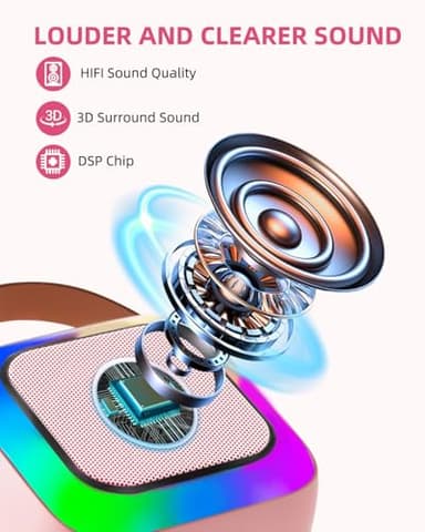 Anliuanliu Kids Karaoke Machine for Adults, Mini Portable Karaoke Bluetooth Speaker with 2 Wireless Microphones, Birthday Gifts Toys for Teen Girls Ages 4, 5, 6, 7, 8, 9, 10, 12+ Year Old (Pink) - Image 5