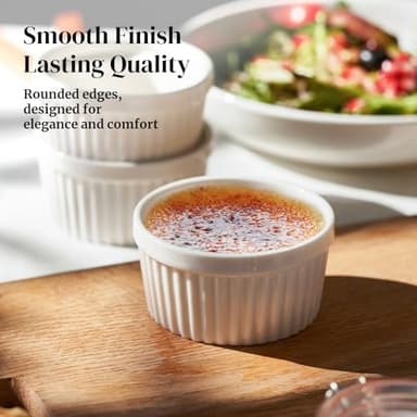 DOWAN Ramekins 4 oz Oven Safe for Creme Brulee Souffle, Porcelain Custard Cups Ramiken for Baking, Small Bowls Dipping Sauce Dish Classic Style, Set of 6, Soft White - Image 5