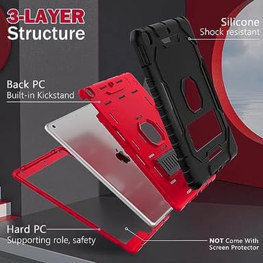 Case for iPad 9th/8th/7th Generation 2021/2020/2019(10.2 inch), Heavy Duty Military Grade Shockproof Rugged Protective 10.2" Cover with Built-in Stand for iPad 9 8 7 Gen (Black+Red - Image 5