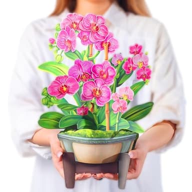 Airpark Pop Up Flower Card, 3D Paper Flowers Bouquet – 14" Orchids, Birthday, Mother’s Day, Get Well Greeting Cards with Note Card & Envelope - Image 1