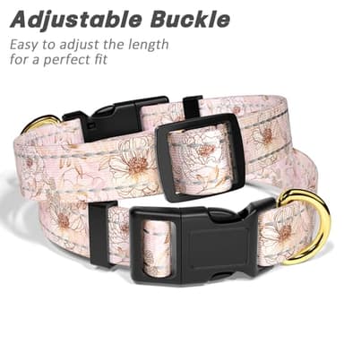 TMOODEL Reflective Dog Collar for Extra Small Dogs, Cute Flower Theme Adjustable Heavy-Duty Nylon Puppy Collar for Boy and Girl Female, Soft Pet Accessories with Quick Release Buckle, Neck 8-12", Pink - Image 6