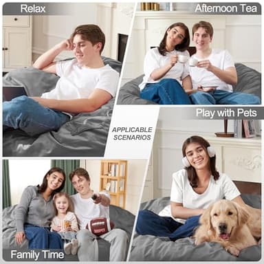 Homguava 3FT Bean Bag Chair: 3' Bean Bags with Memory Foam Filled, Large Beanbag Chairs Soft Sofa with Dutch Velvet Cover-Grey - Image 4