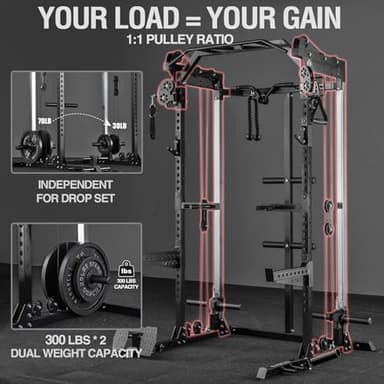 Mikolo Power Cage, 2000LB Power Rack with Independent Dual Pulley System, Multi-Function Home Gym Workout Machine for Cable Crossover (Black) - Image 2
