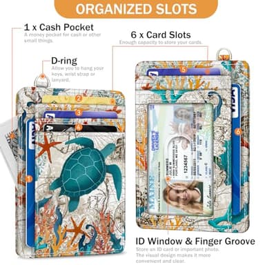 Yonlevres Credit Card Holder Slim Wallet, Sea Turtle RFID Wallet Women Front Pocket Small Card Holder Travel Cute Funny Thin Card Case ID Window PU Leather RFID Blocking Card Organizer Gifts Girls - Image 4