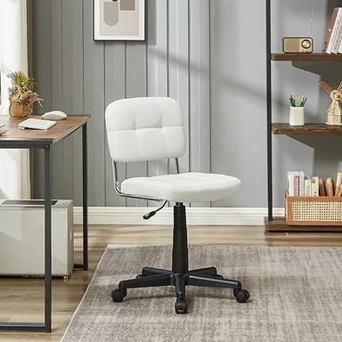 VECELO Modern Armless Home Office Desk Chair 360°Rolling Swivel Adjustable Height for Make Up/Bed Room/Small Space, Linen Fabric - Image 5