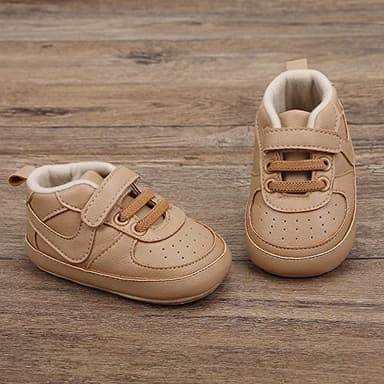 Clowora Unsex Baby Shoes Boys Girls Infant Sneakers Non-Slip Soft Rubber Sole Toddler Crib First Walker Lightweight Shoes (A02/Khaki,12-18 Months) - Image 3