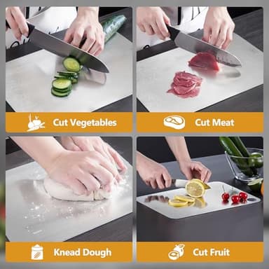 Titanium Cutting Board for Kitchen, 100% Pure Titanium Cutting Boards, Double Sided Food Grade Metal Cutting Board for Meat Fruits and Vegetables, Easy to Clean & Store (L, 14.2"L x 9.8"W) - Image 4