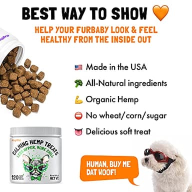 Calming Hemp Treats for Dogs Made in USA Organic Hemp Natural Separation Aid Helps Barking, Chewing, Thunder, Fireworks, Aggressive Behavior Soothing Stress Relief Natural Relaxation 120 Chews - Image 5