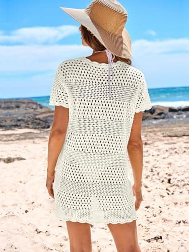 ANRABESS Swimsuit Cover Up for Women 2025 Crochet Bathing Suit Swimwear Mesh Knit Beach Dress Summer Vacation Outfit Clothes White Small - Image 5